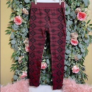 Tribal Maroon Fleece Leggings